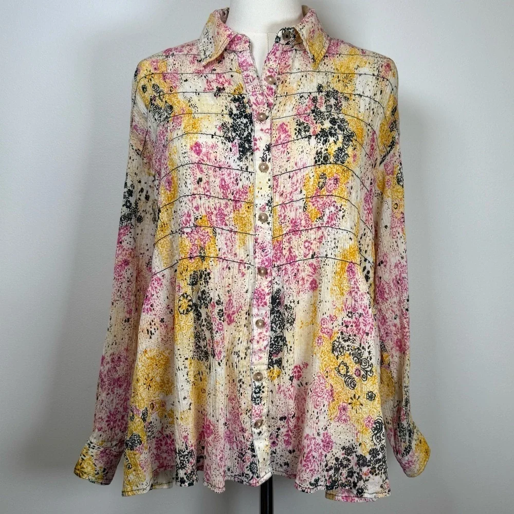 Pilcro | Anthropologie Smocked Buttondown Boho Blouse Women’s Size XXSP